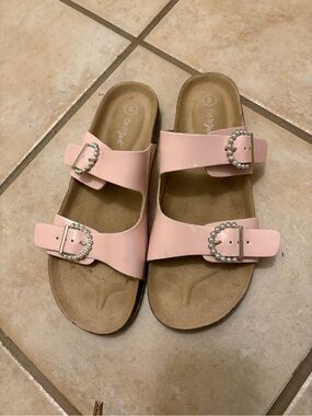 Kids cat & Jack Pink Double-Band pearl Buckle Slide Sandals